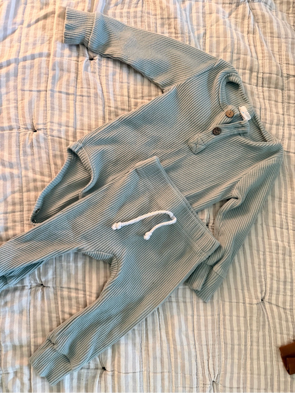 Kids Ribbed Jogger Set In Sage Green